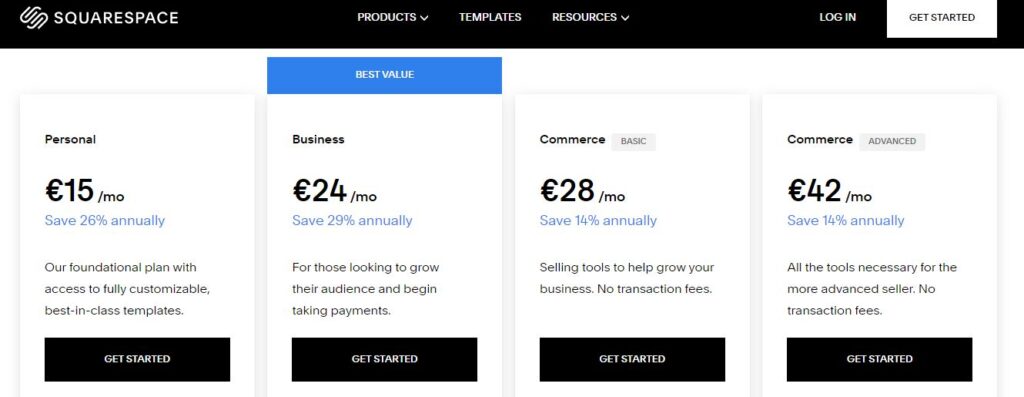 GoDaddy vs Squarespace: Squarespace Pricing